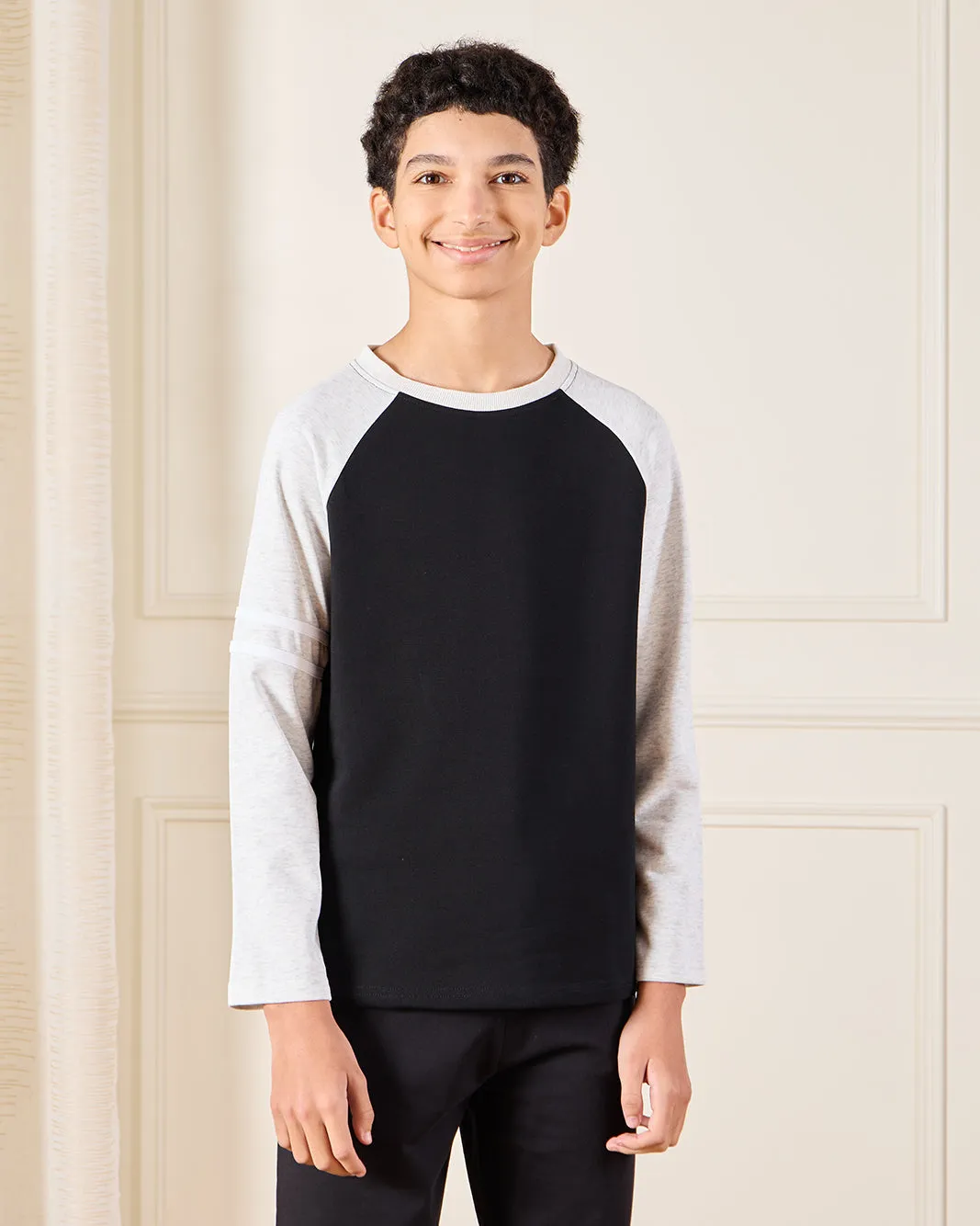 Senior Boys Black And Grey Reglan T-Shirt sold by Redtag