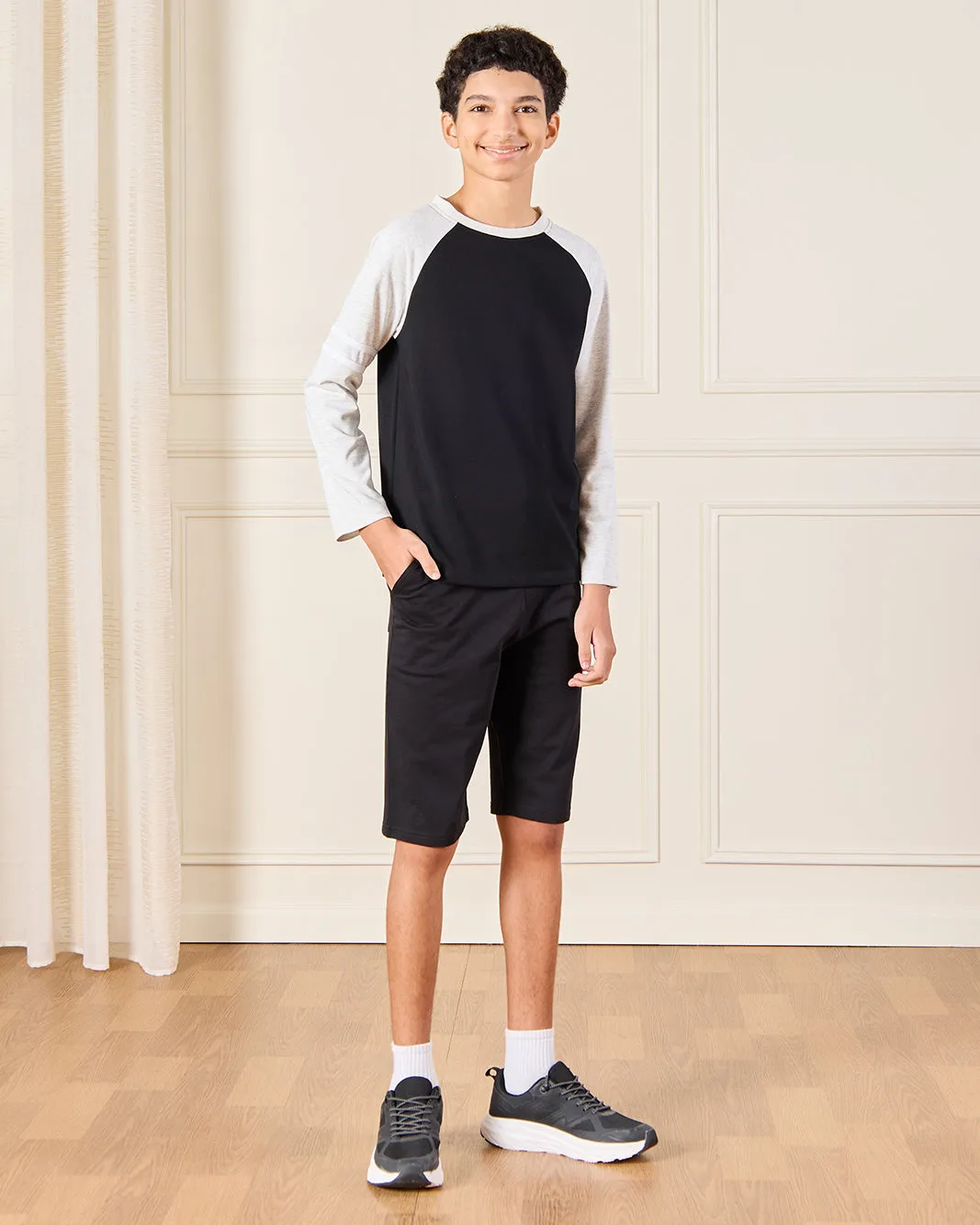 Senior Boys Black And Grey Reglan T-Shirt sold by Redtag product image thumbnail 2