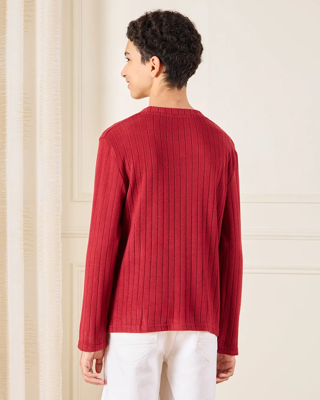 Senior Boys Burgundy Striped T-Shirt sold by Redtag product image thumbnail 3