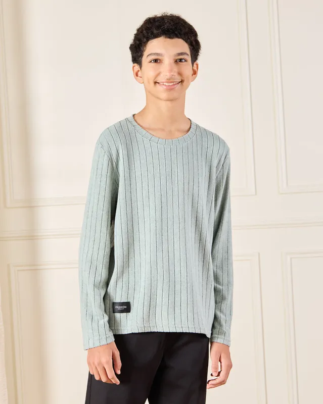 Senior Boys Green Striped T-Shirt sold by Redtag