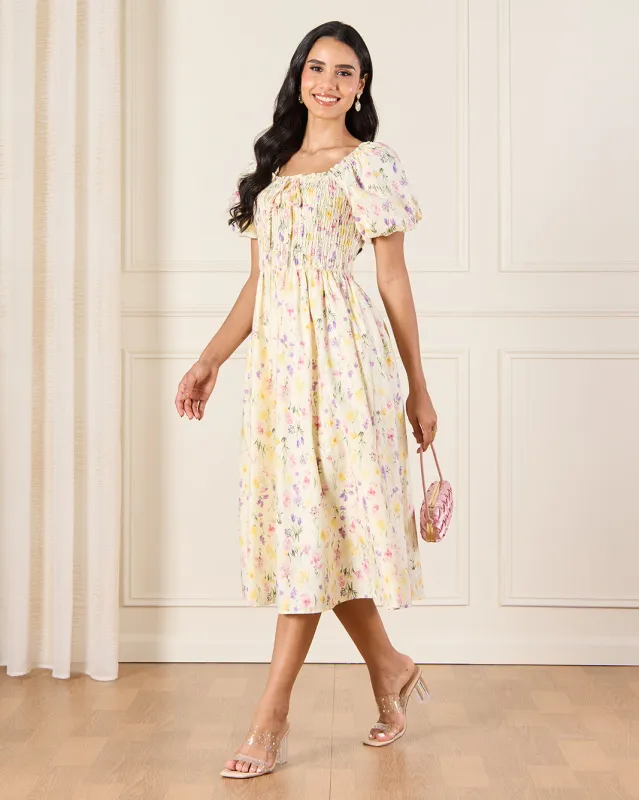 Women Yellow Printed Poplin Dress sold by Redtag