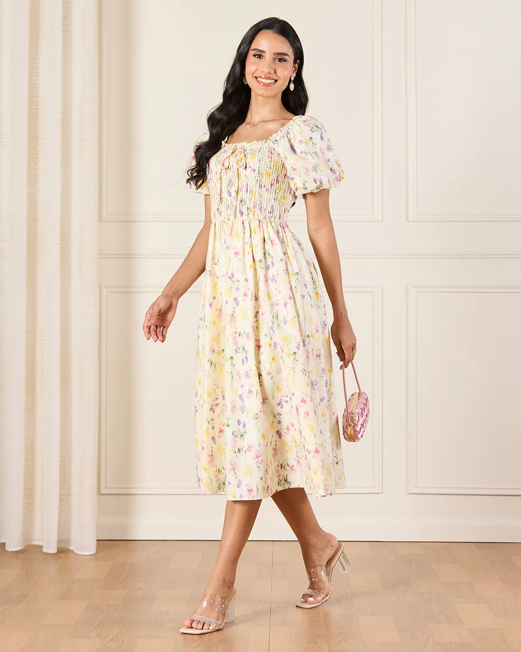 Women Yellow Printed Poplin Dress sold by Redtag