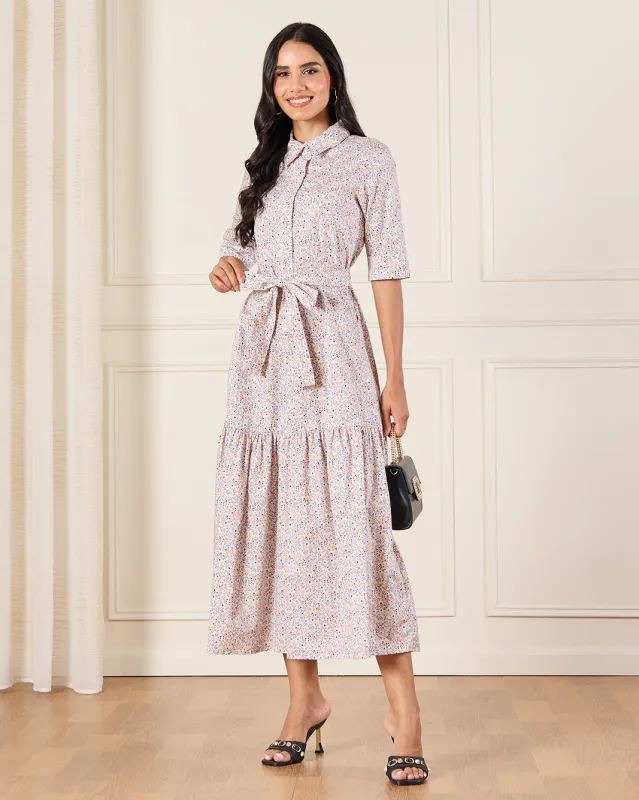 Women White Ditsy Floral Maxi Shirt Dress sold by Redtag