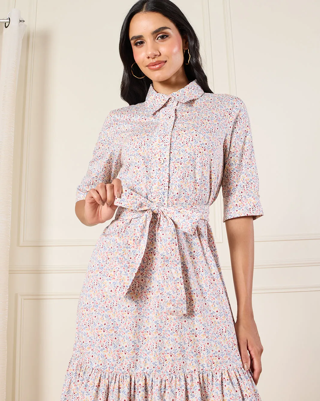 Women White Ditsy Floral Maxi Shirt Dress sold by Redtag product image thumbnail 2