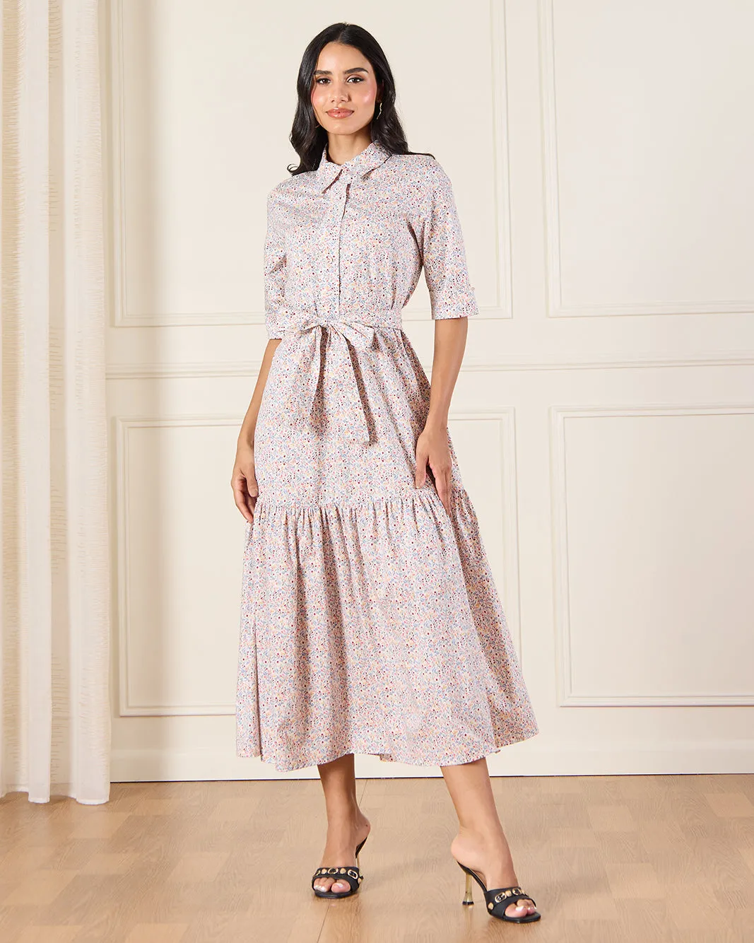 Women White Ditsy Floral Maxi Shirt Dress sold by Redtag product image thumbnail 4