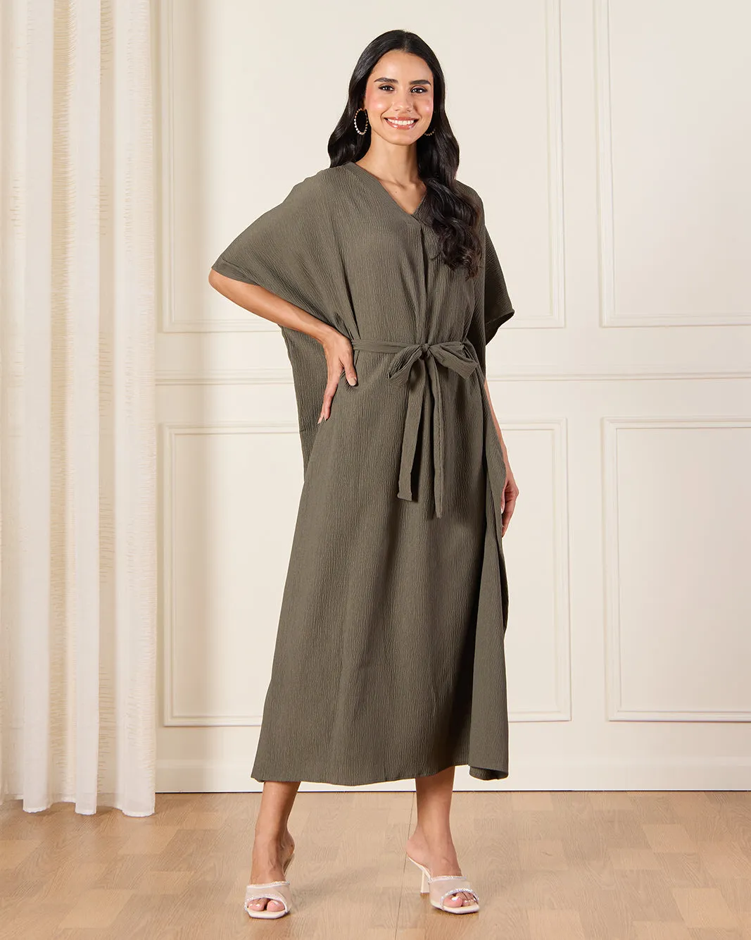 Women Olive Belted Kaftan Dress sold by Redtag product image thumbnail 4