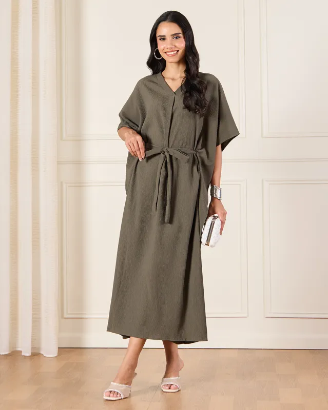 Women Olive Belted Kaftan Dress sold by Redtag