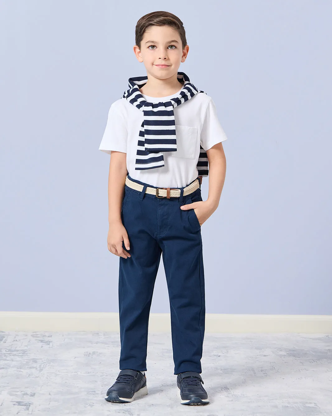 Boys Navy Dobby Belted Trousers sold by Redtag product image thumbnail 2