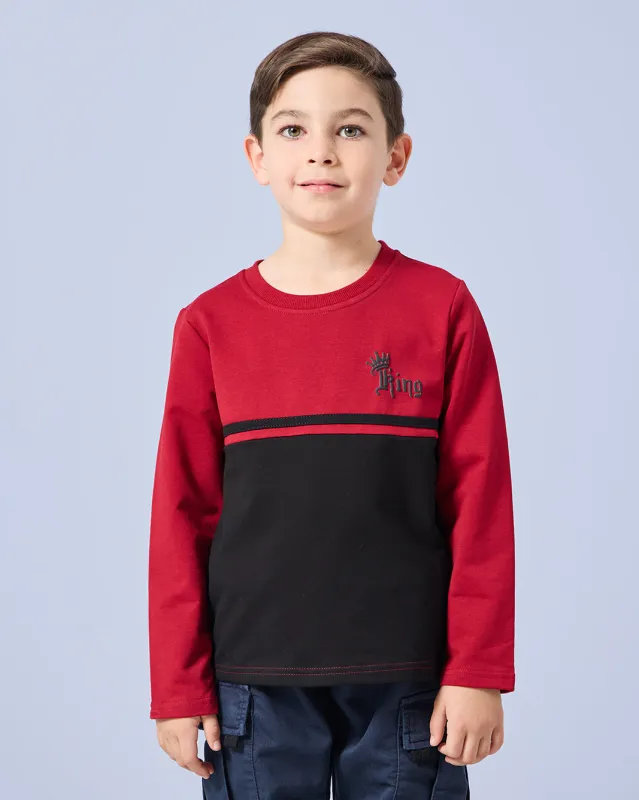 Boys Burgundy Cut And Sew T-Shirt sold by Redtag