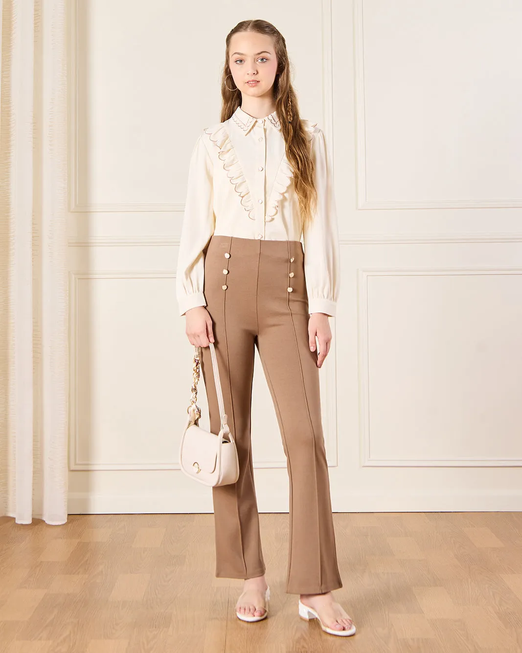 Senior Girls Cream Ruffle Embellished Blouse sold by Redtag product image thumbnail 2