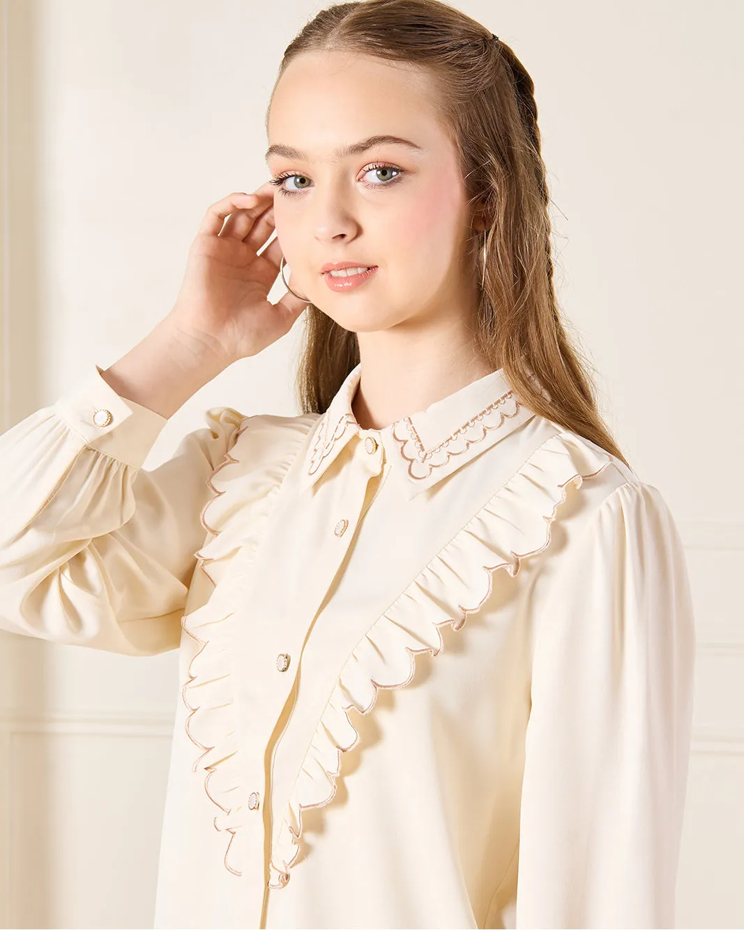 Senior Girls Cream Ruffle Embellished Blouse sold by Redtag product image thumbnail 4