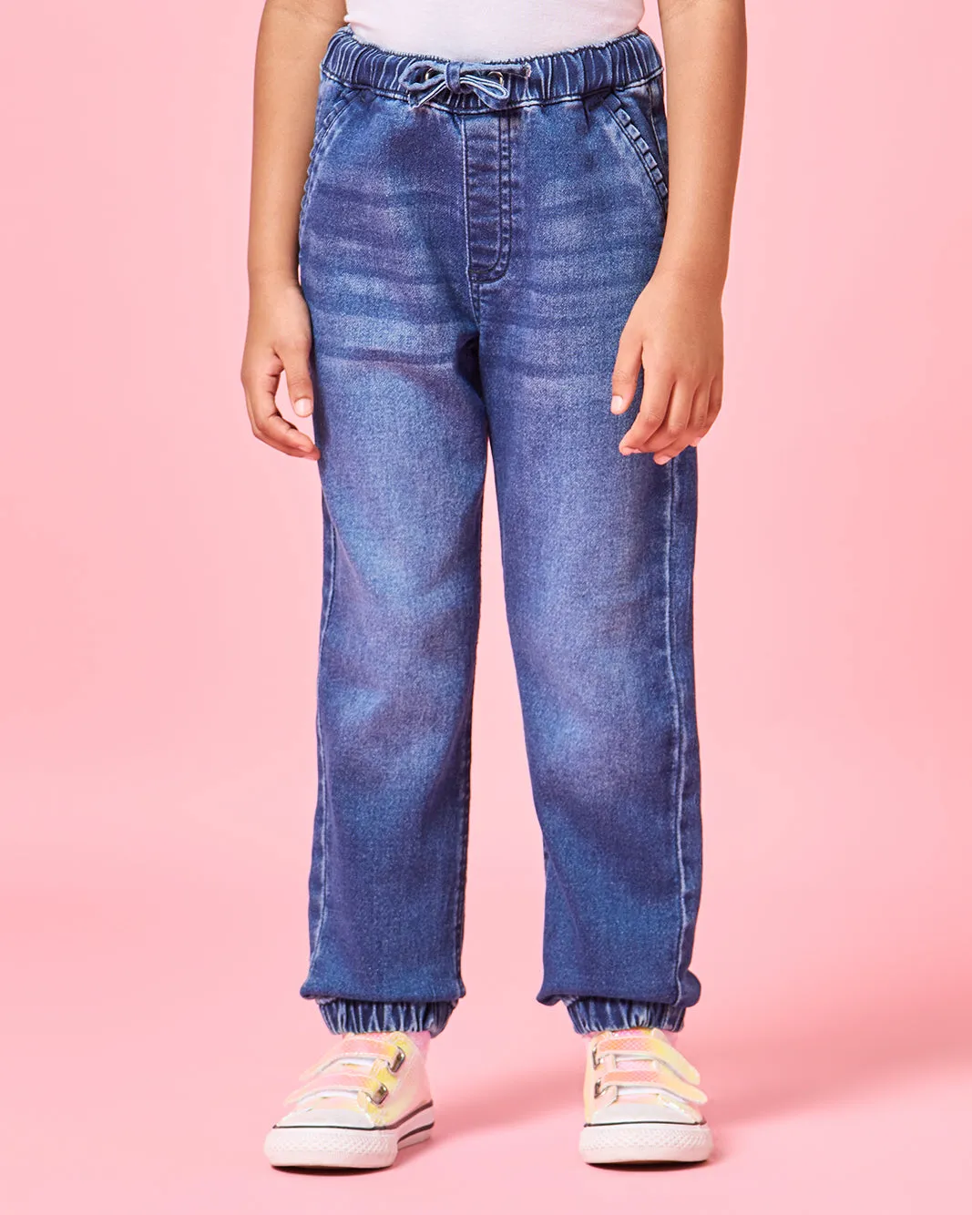 Girls Navy Frill Pocket Jog Fit Jeggings sold by Redtag