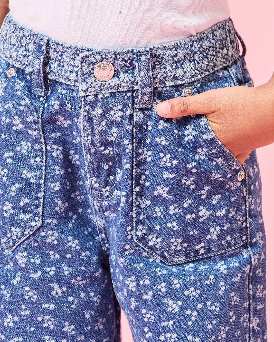 Girls Blue Denim Wide Leg Jeans sold by Redtag product image thumbnail 4