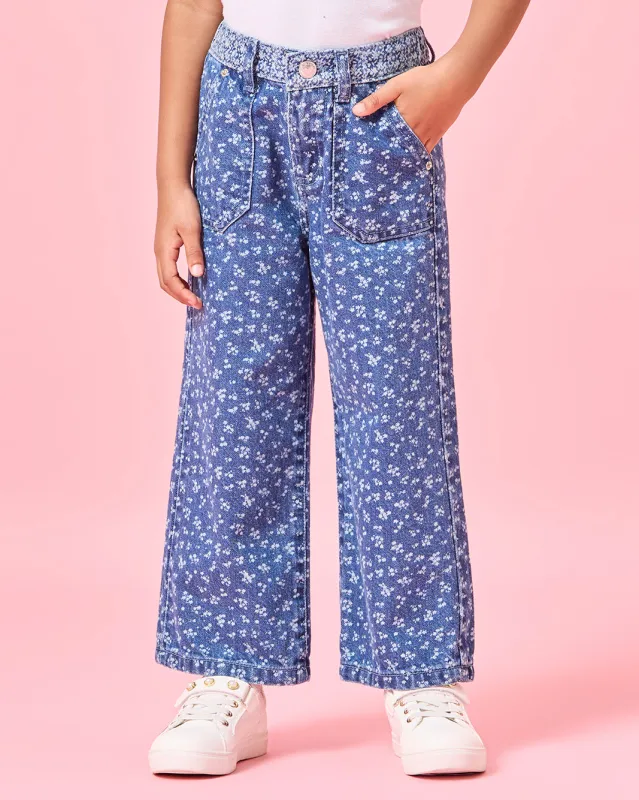 Girls Blue Denim Wide Leg Jeans sold by Redtag