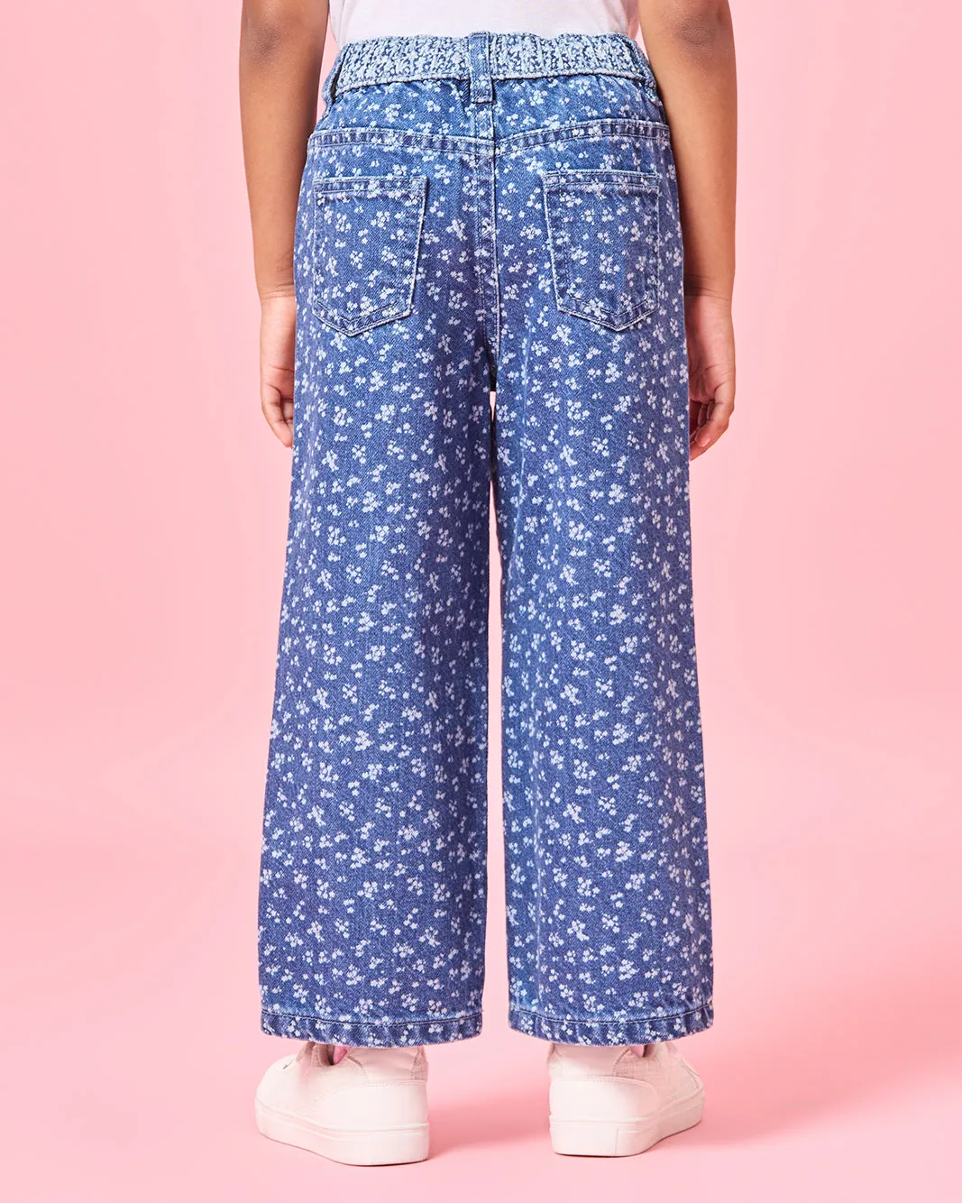 Girls Blue Denim Wide Leg Jeans sold by Redtag product image thumbnail 3