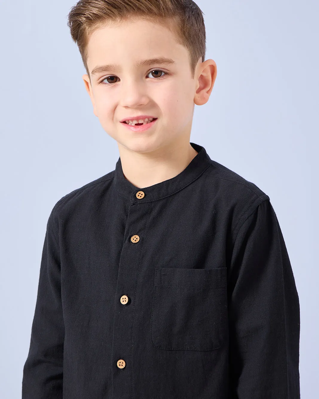 Boys Black Long Sleeve Mandarin Collar Shirt sold by Redtag product image thumbnail 4