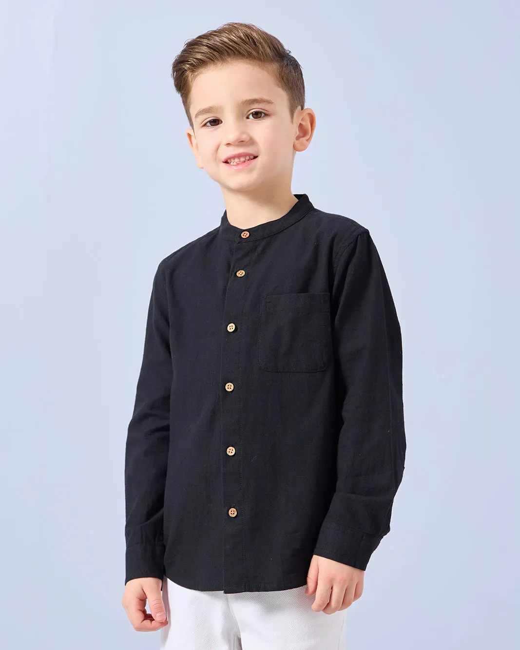 Boys Black Long Sleeve Mandarin Collar Shirt sold by Redtag