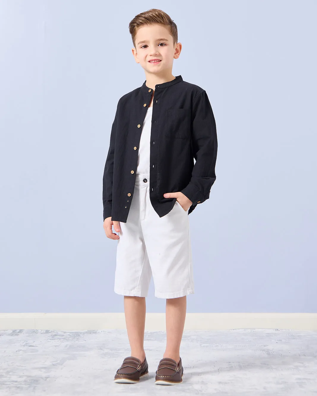 Boys Black Long Sleeve Mandarin Collar Shirt sold by Redtag product image thumbnail 2