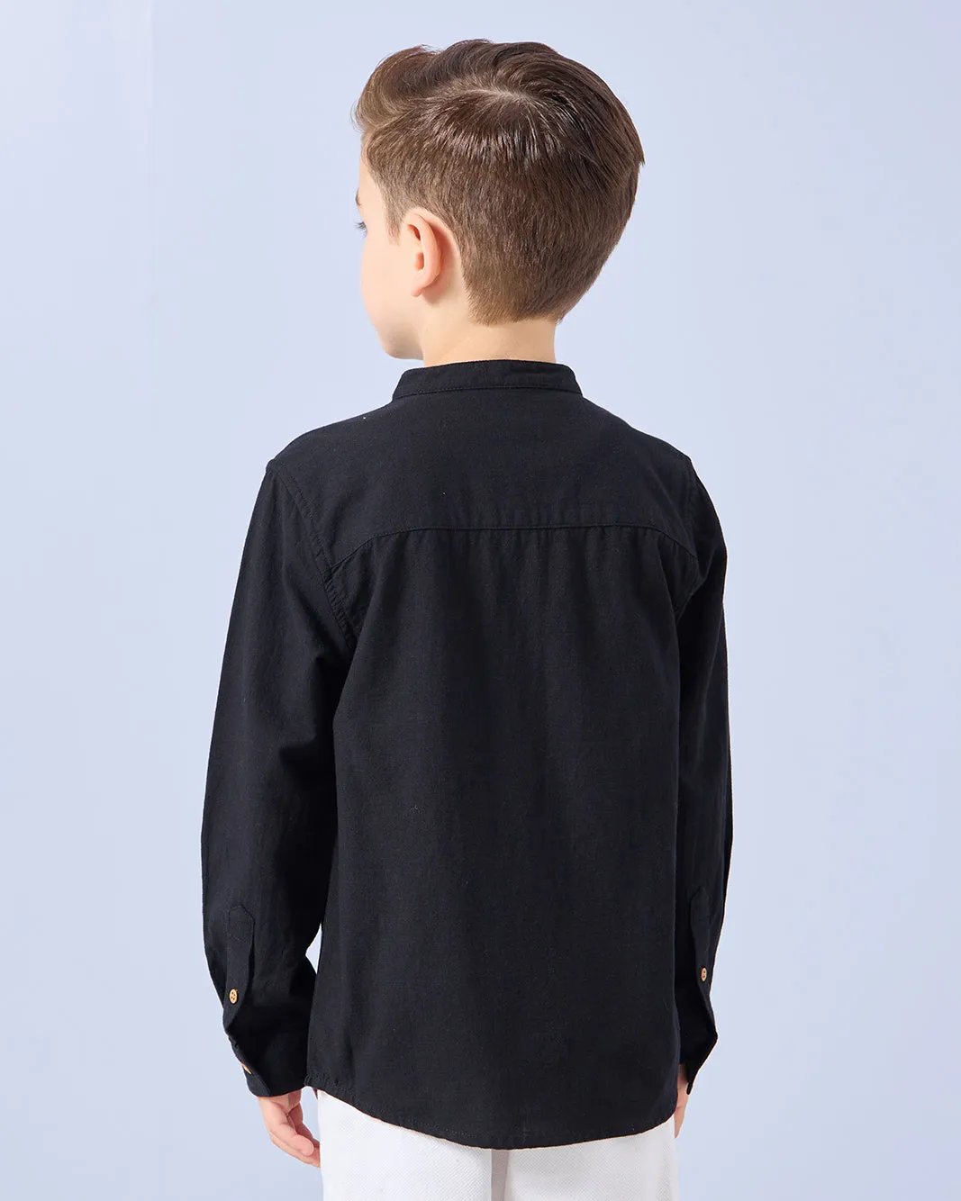 Boys Black Long Sleeve Mandarin Collar Shirt sold by Redtag product image thumbnail 3