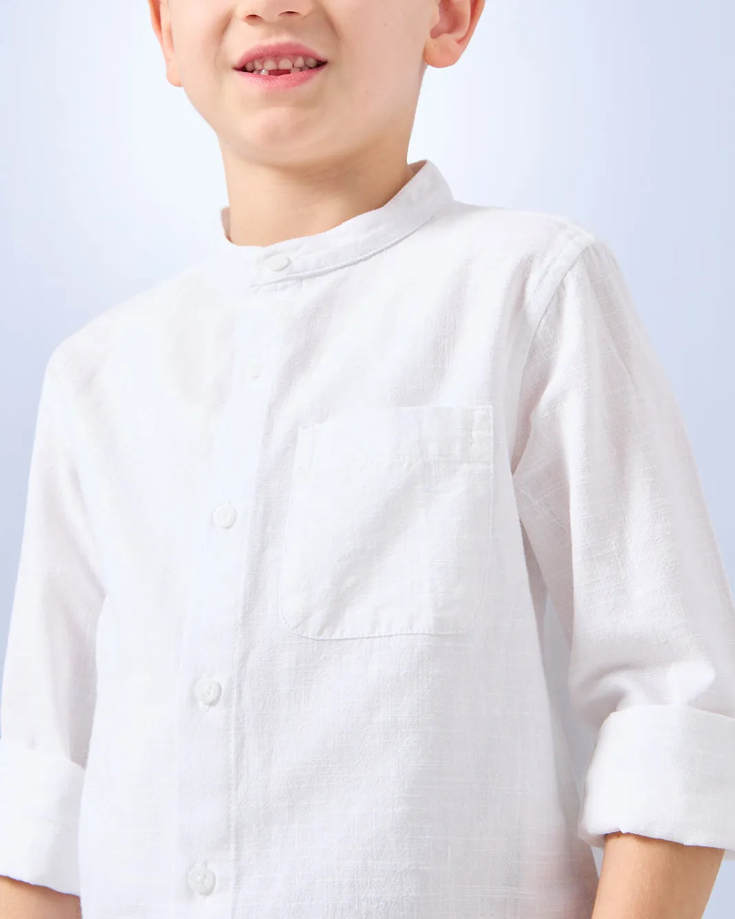 Boys White Mandarin Collar Shirt sold by Redtag product image thumbnail 4