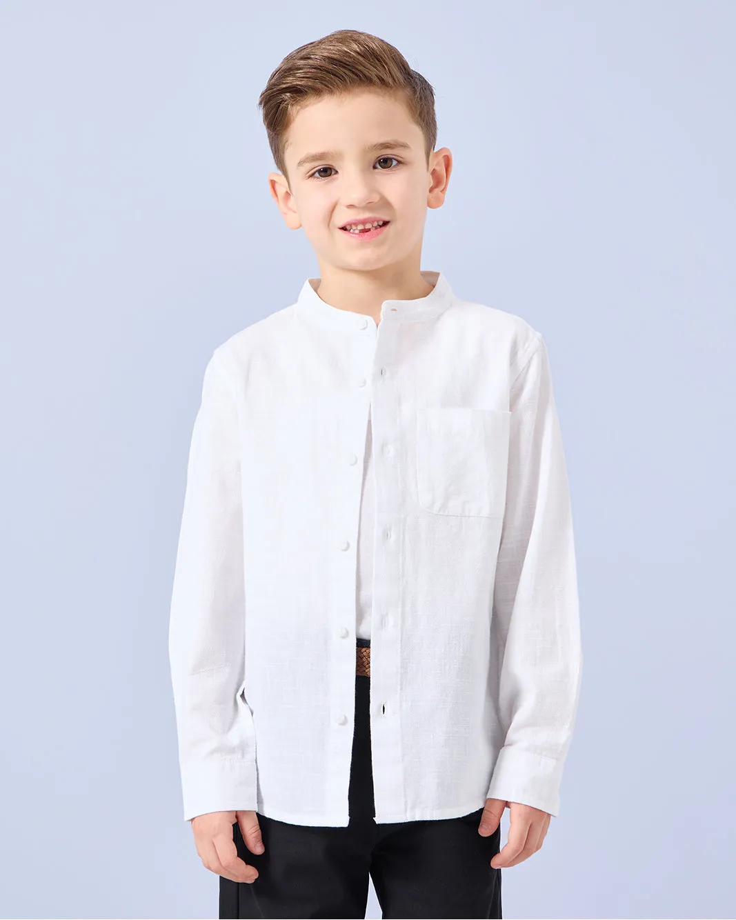 Boys White Mandarin Collar Shirt sold by Redtag