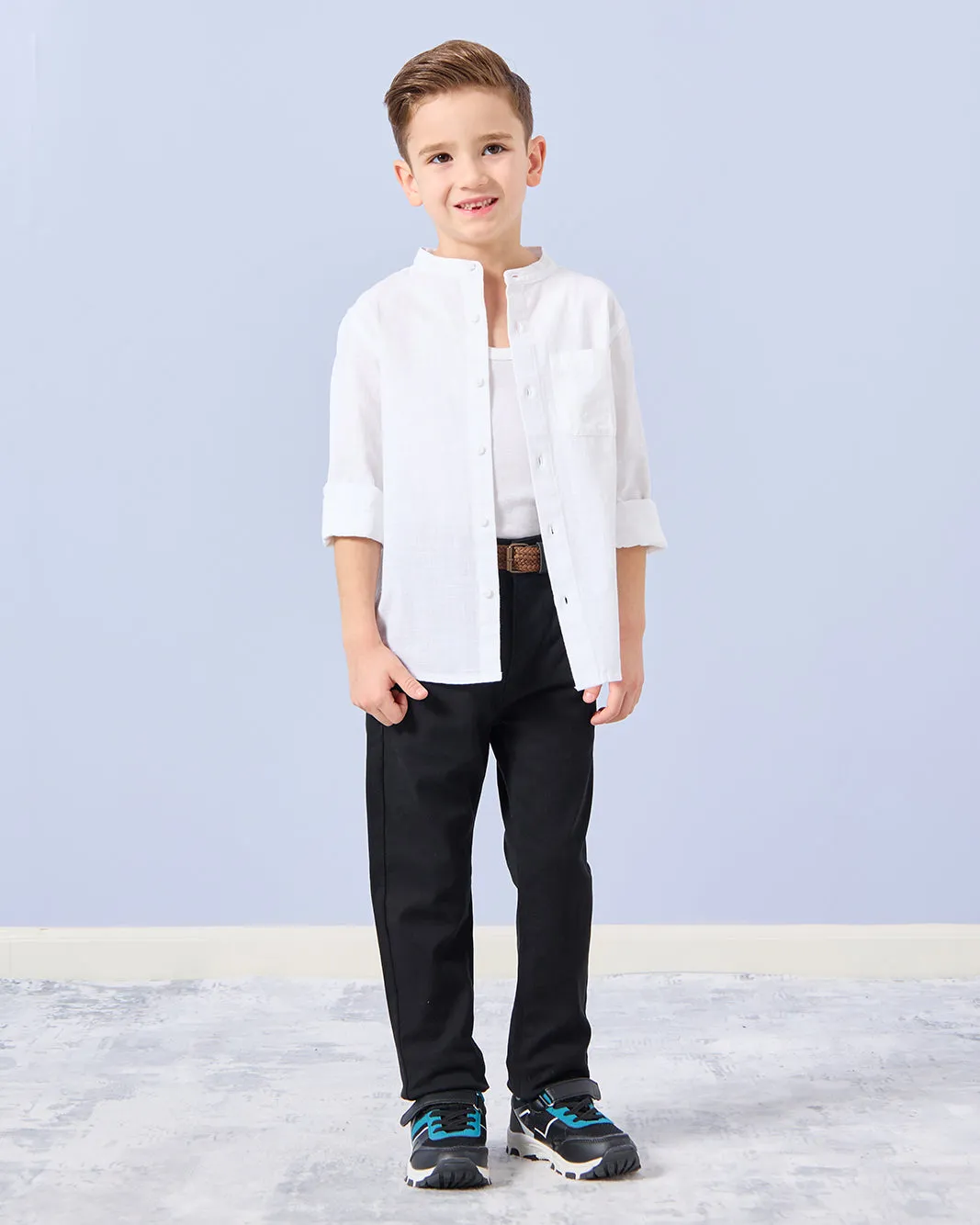 Boys White Mandarin Collar Shirt sold by Redtag product image thumbnail 2