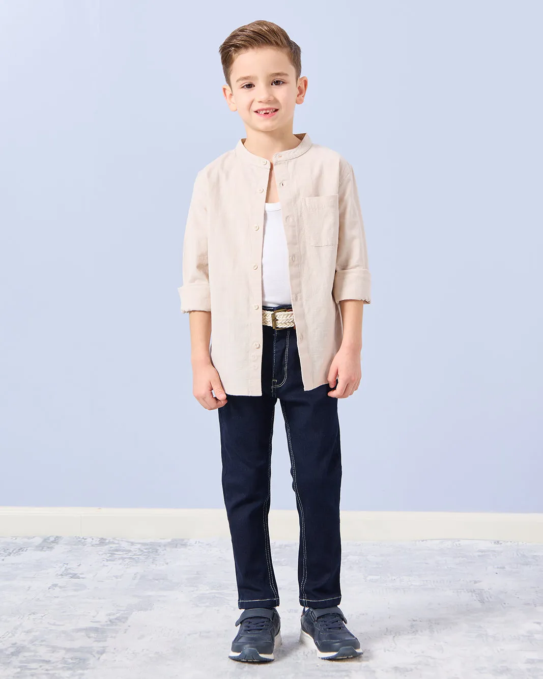 Boys Beige Mandarin Collar Shirt sold by Redtag product image thumbnail 2