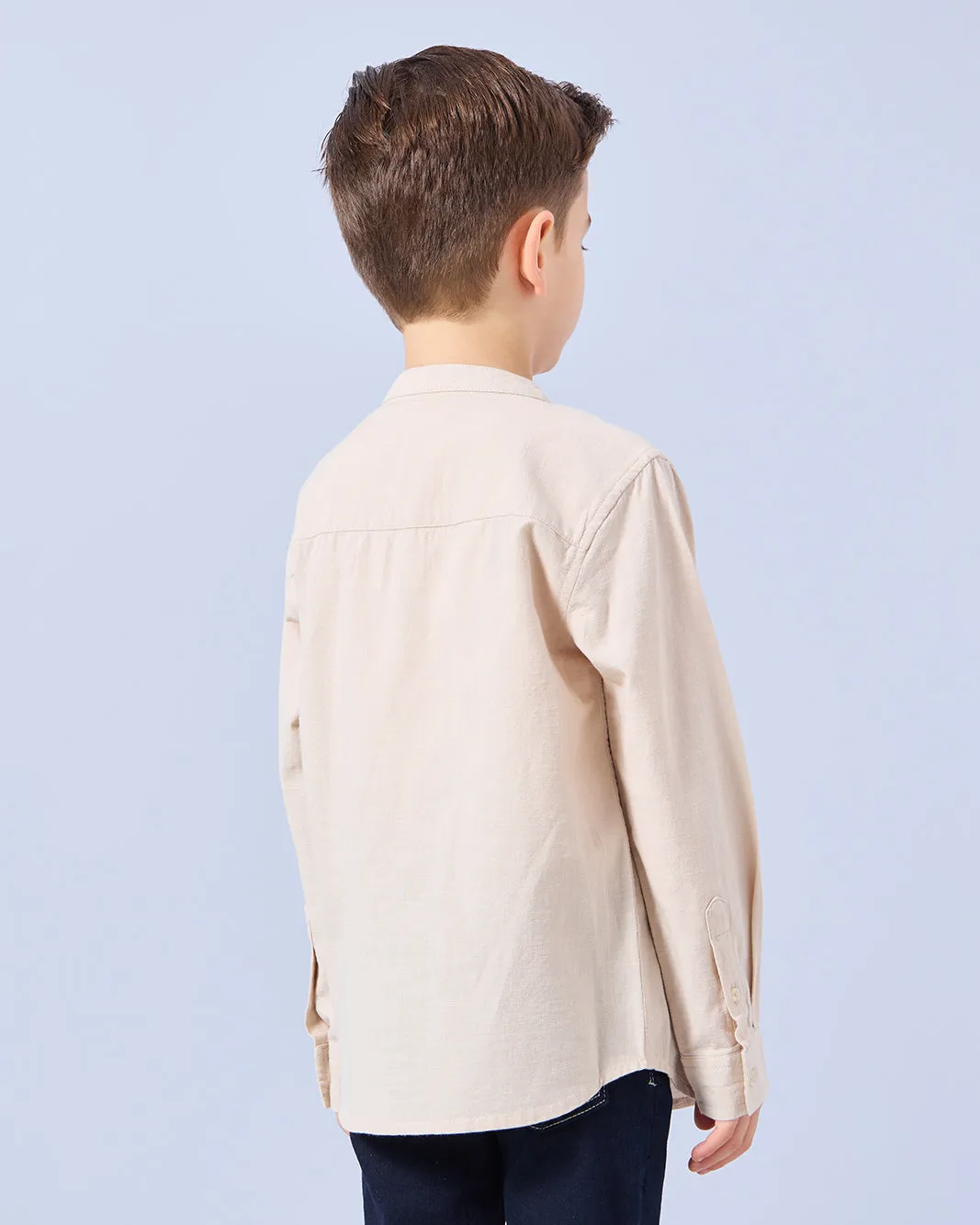Boys Beige Mandarin Collar Shirt sold by Redtag product image thumbnail 3