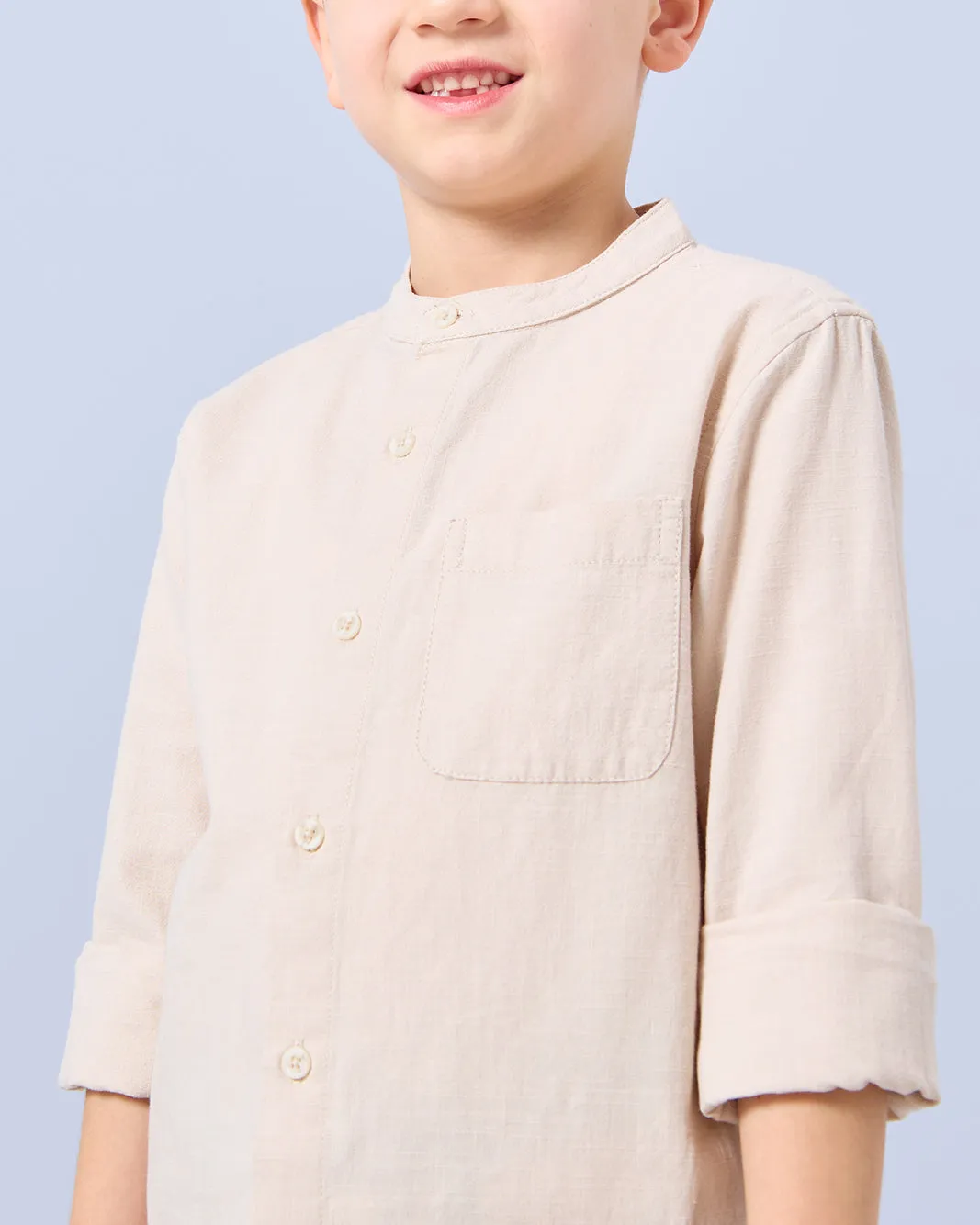 Boys Beige Mandarin Collar Shirt sold by Redtag product image thumbnail 4