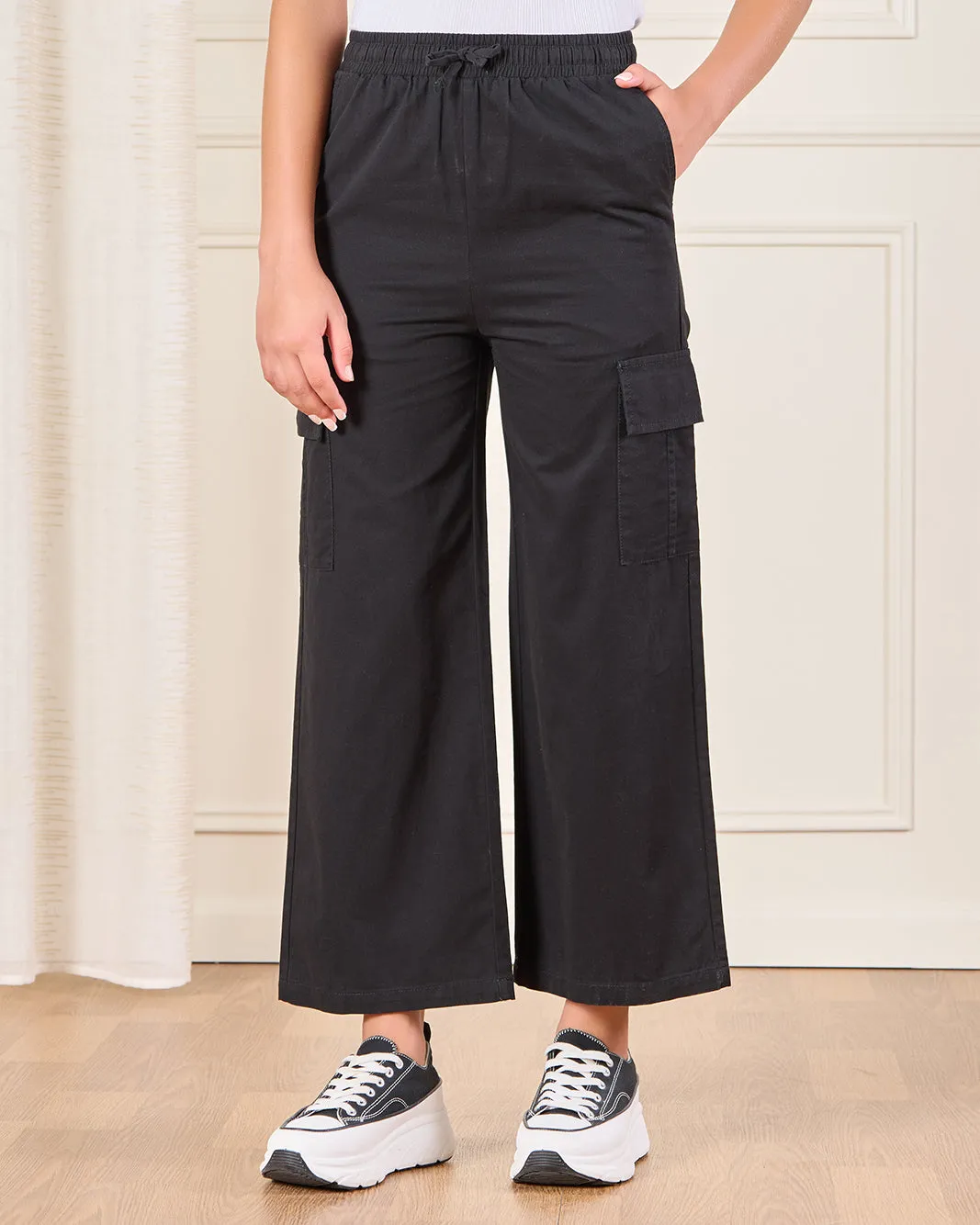 Senior Girls Black Wide leg Cargo Trouser sold by Redtag