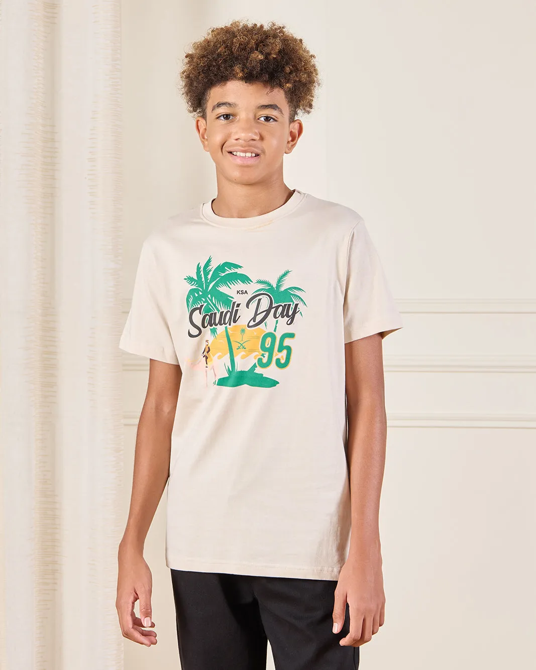 Senior Boys Beige KSA Printed T-Shirt sold by Redtag