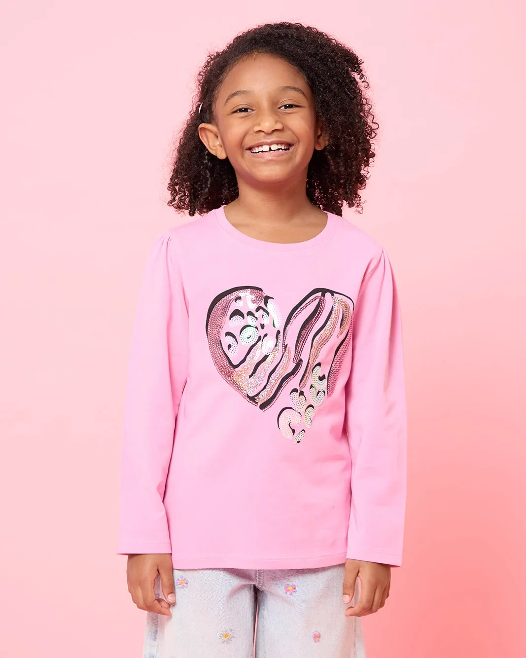 Girls Pink Heart Embellished T-Shirt sold by Redtag