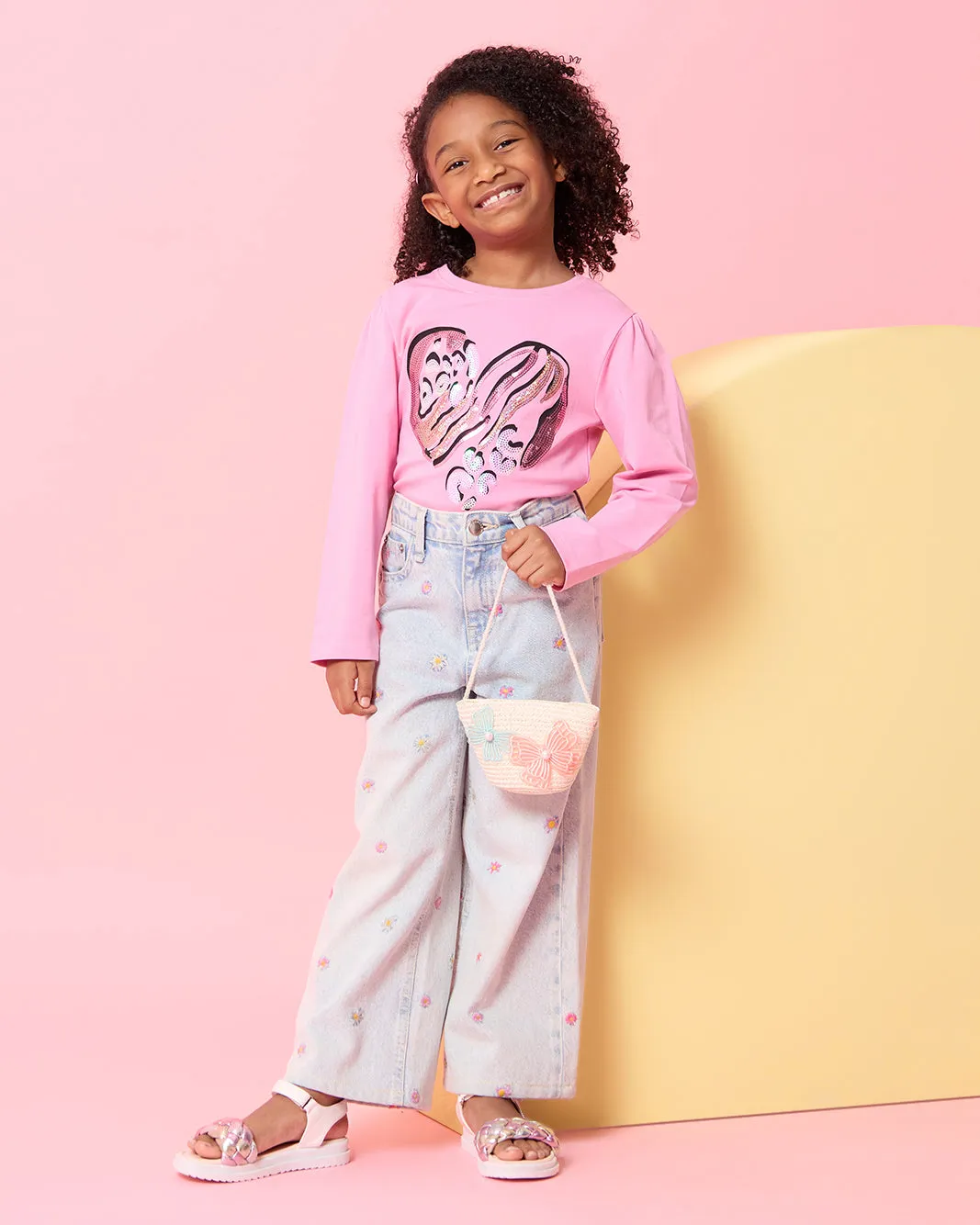 Girls Pink Heart Embellished T-Shirt sold by Redtag product image thumbnail 2