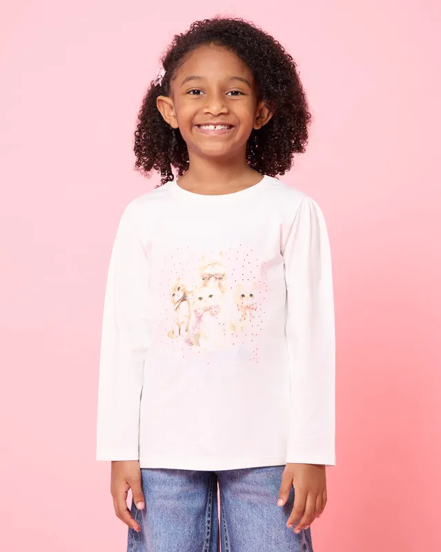 Girls Ivory La Familia Embellished T-Shirt sold by Redtag