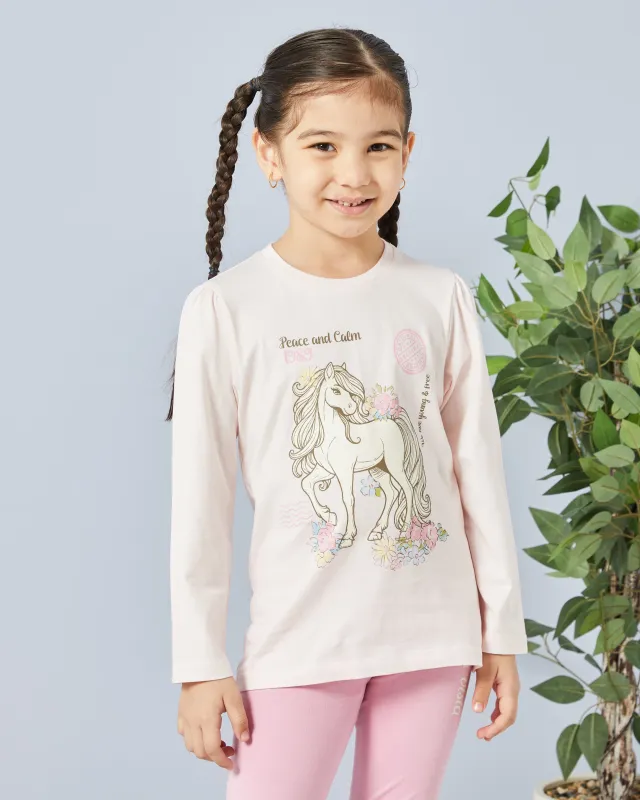 Girls Pink Pony Print T-Shirt sold by Redtag