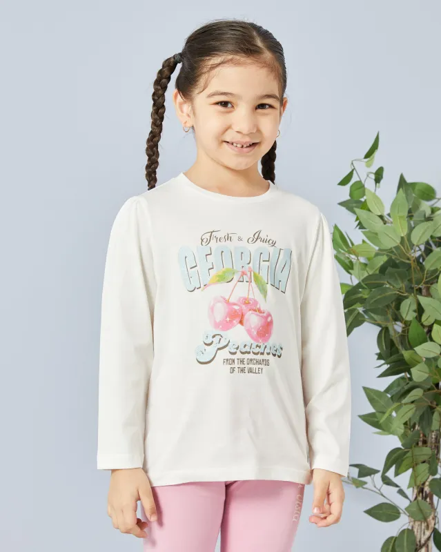 Girls Ivory Georgia Print  T-Shirt sold by Redtag