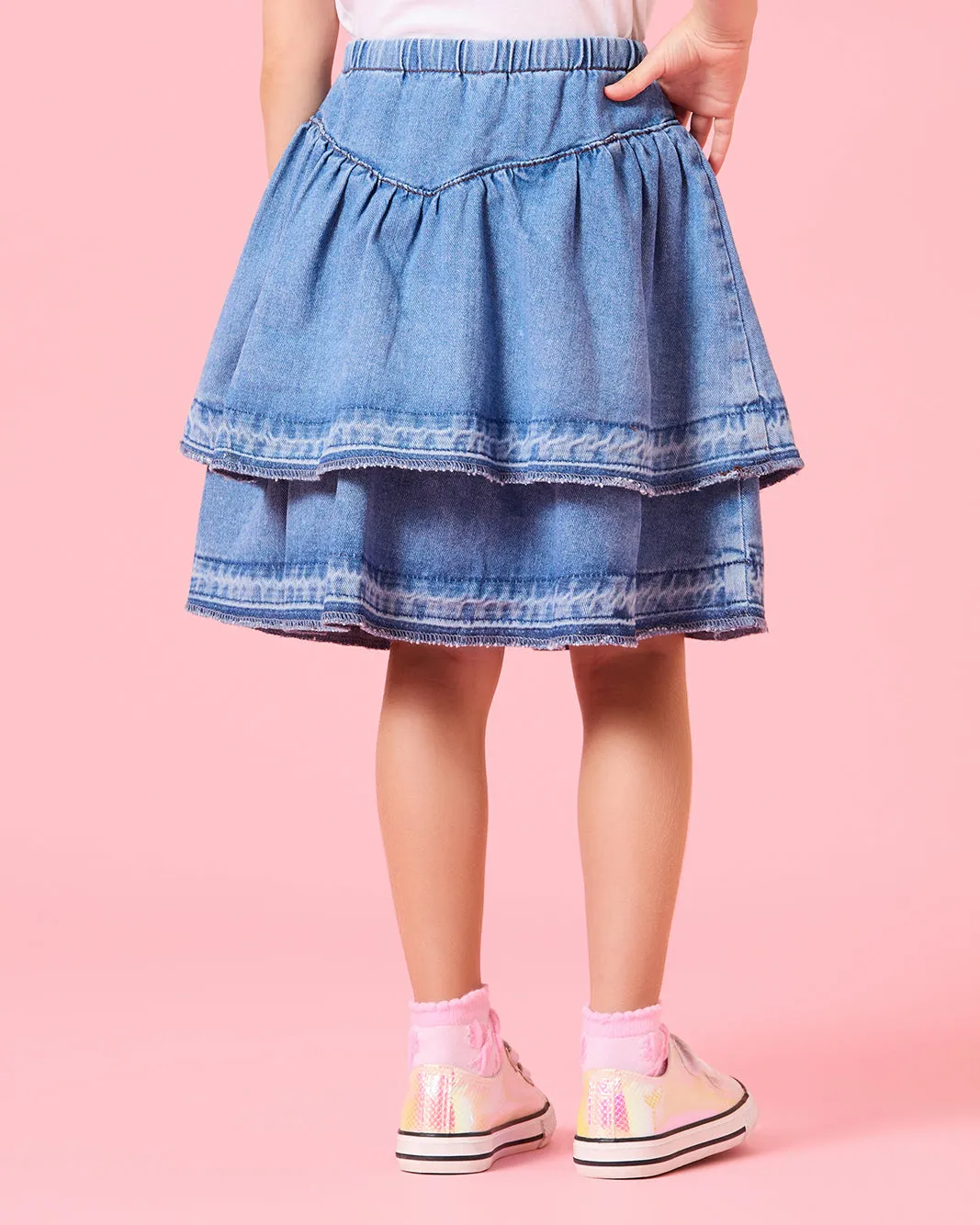 Girls Blue Denim Tiered Skirt sold by Redtag product image thumbnail 3