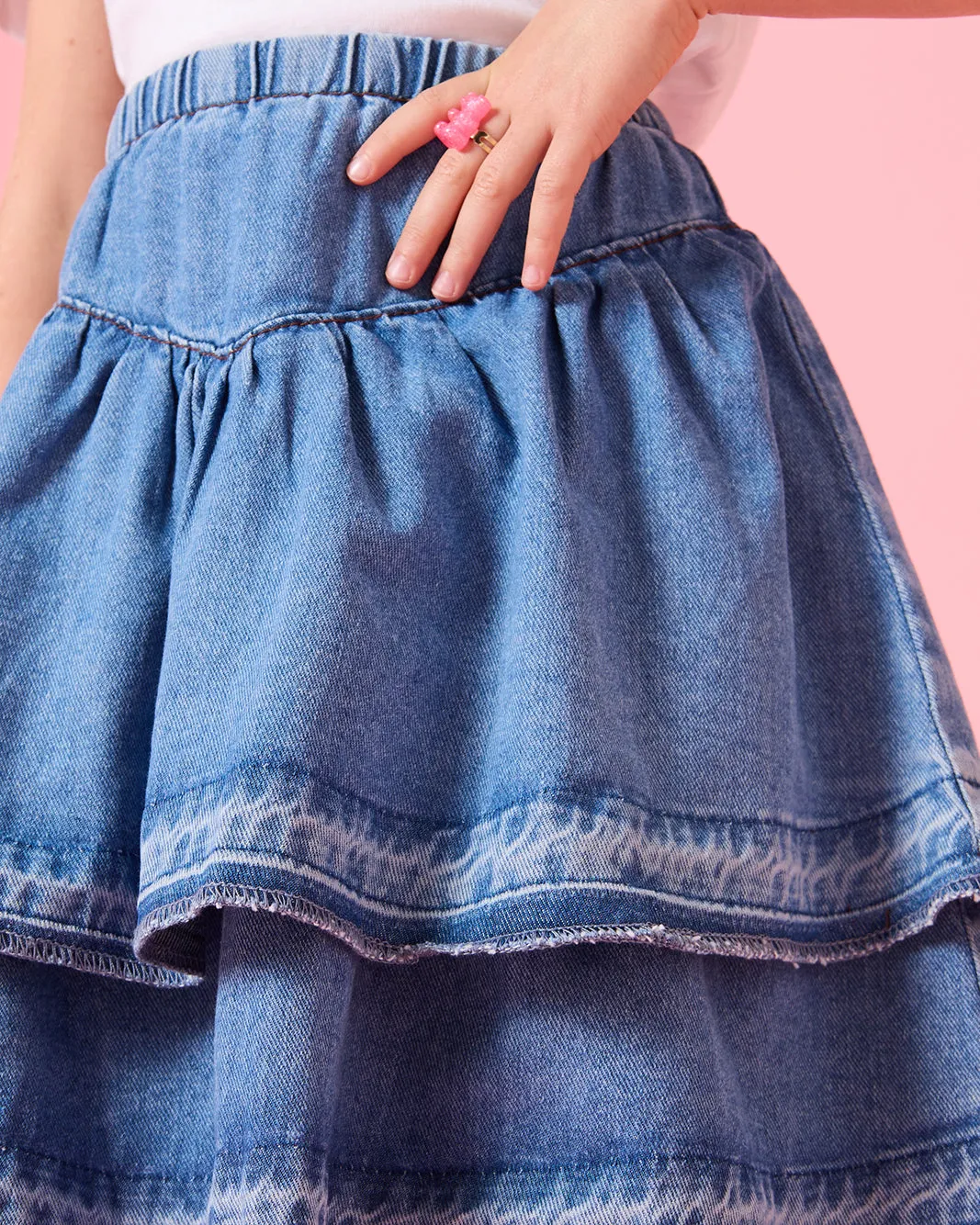 Girls Blue Denim Tiered Skirt sold by Redtag product image thumbnail 4