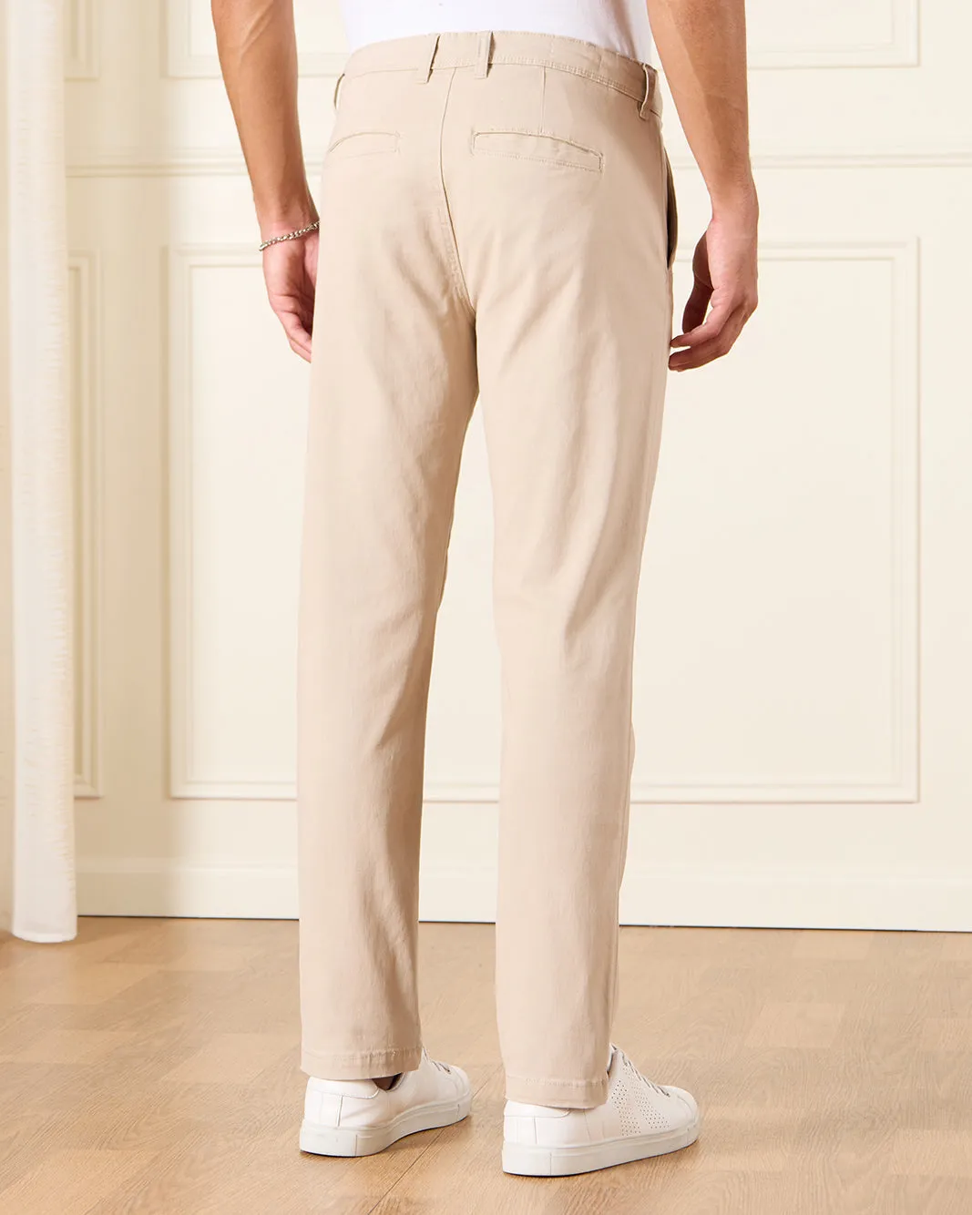 Men Beige Solid Casual Trousers sold by Redtag product image thumbnail 3