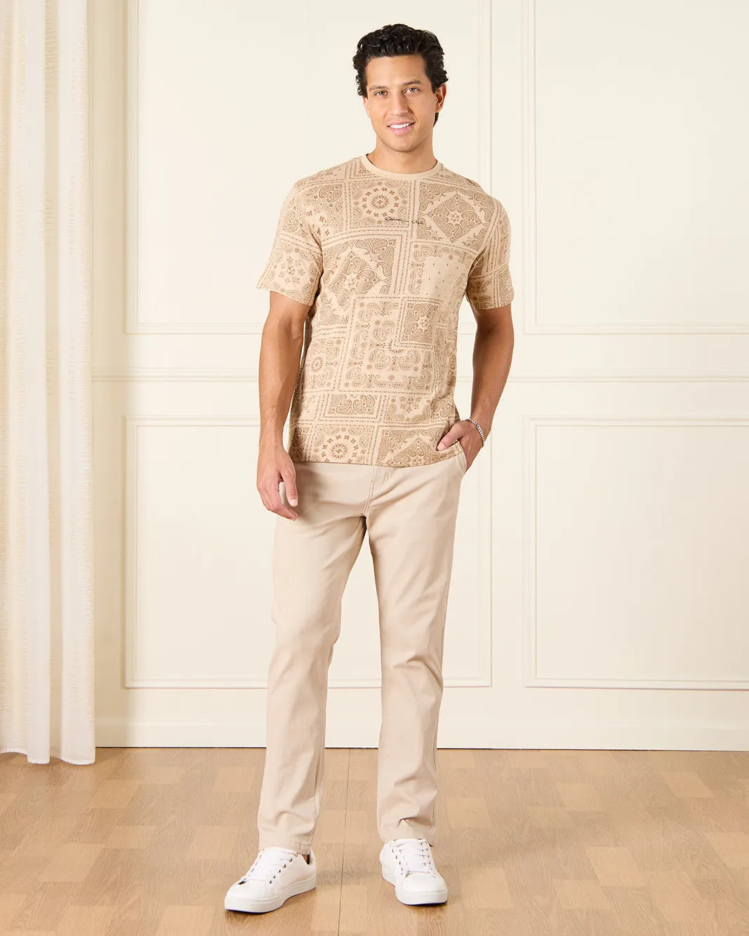 Men Beige Solid Casual Trousers sold by Redtag product image thumbnail 2