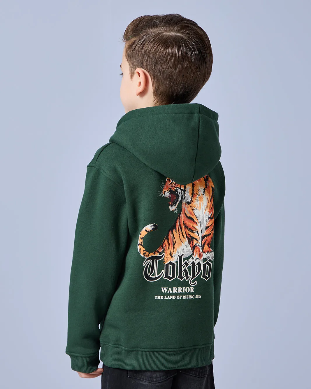 Boys Olive Tiger Hooded With Kangaroo Pocket Sweatshirt sold by Redtag product image thumbnail 3