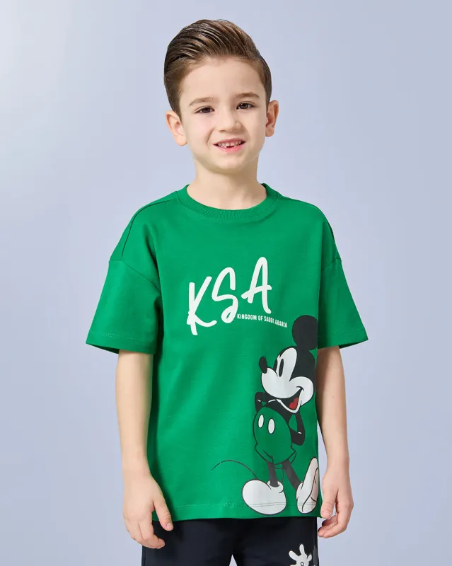 Boys Green KSA Mickey Printed T-Shirt sold by Redtag