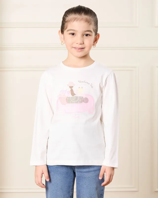 Girls Ivory Placement Print T-Shirt sold by Redtag