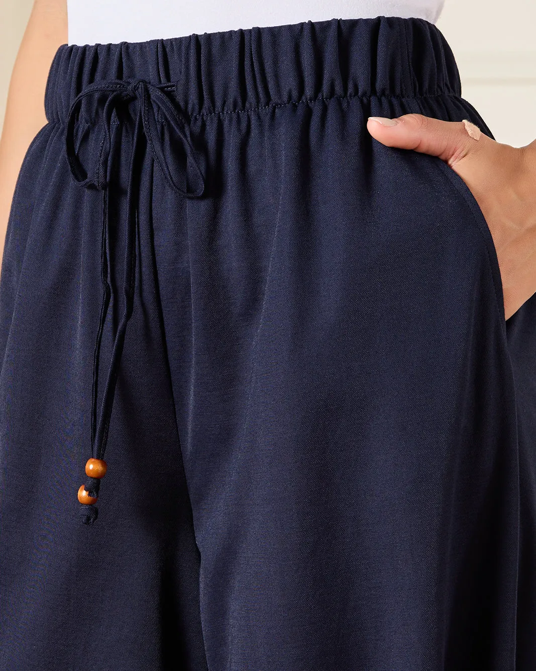 Women Navy Elasticated Waist Wide Leg Trousers sold by Redtag product image thumbnail 4