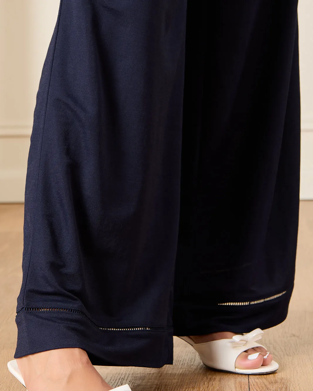 Women Navy Elasticated Waist Wide Leg Trousers sold by Redtag product image thumbnail 5