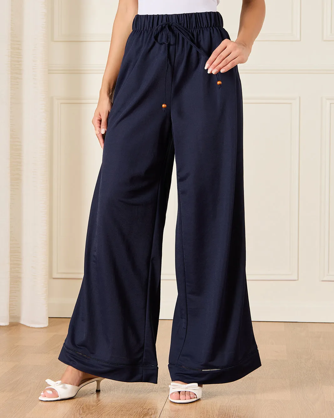 Women Navy Elasticated Waist Wide Leg Trousers sold by Redtag