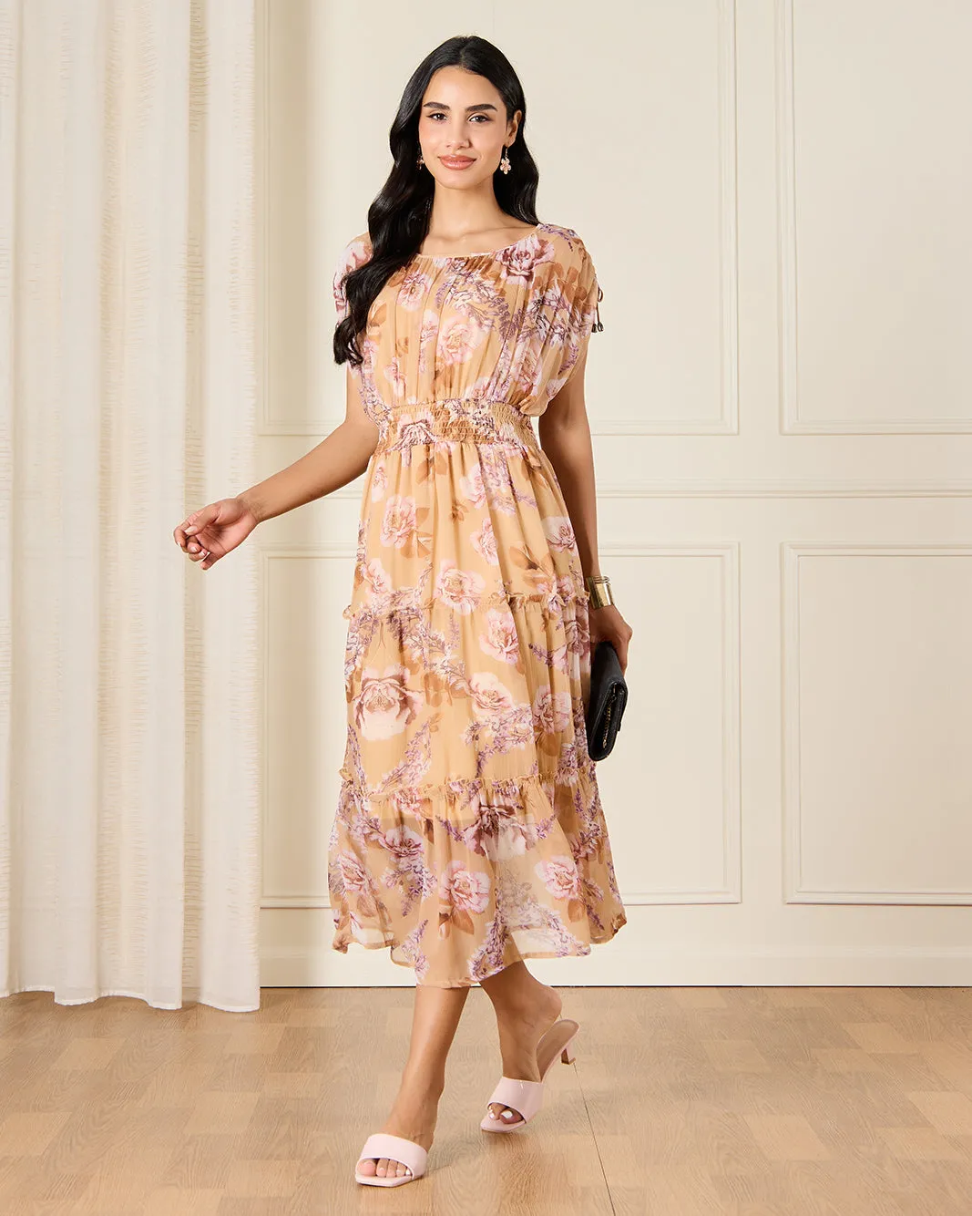 Women Beige Printed Maxi Dress sold by Redtag