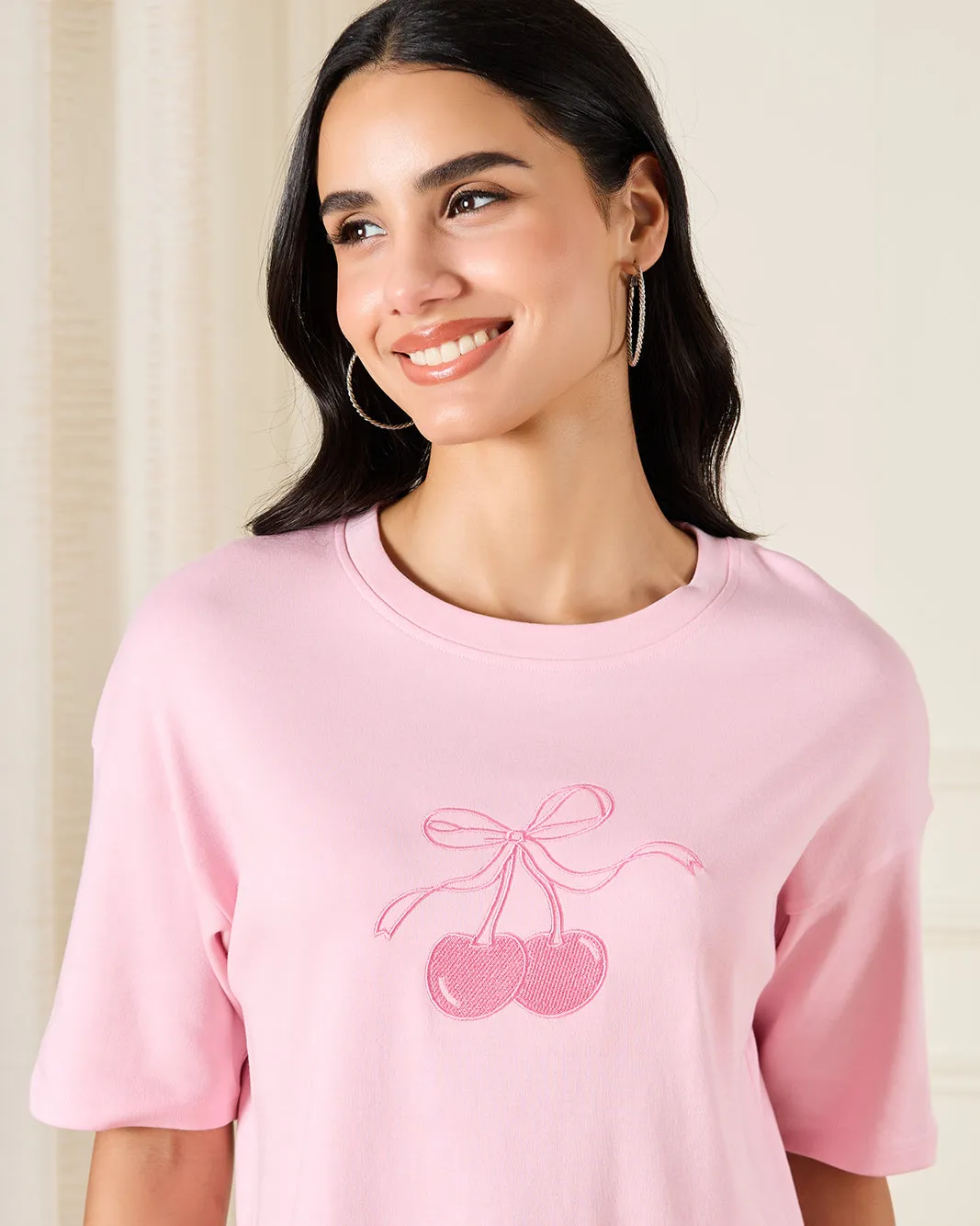 Women Pink Embroidered T-Shirt sold by Redtag product image thumbnail 4