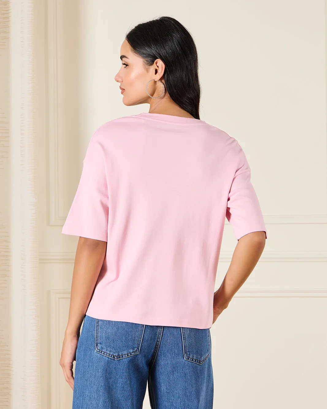 Women Pink Embroidered T-Shirt sold by Redtag product image thumbnail 3