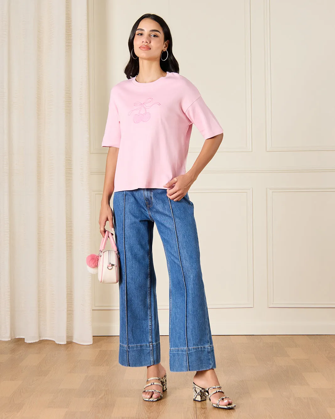 Women Pink Embroidered T-Shirt sold by Redtag product image thumbnail 2